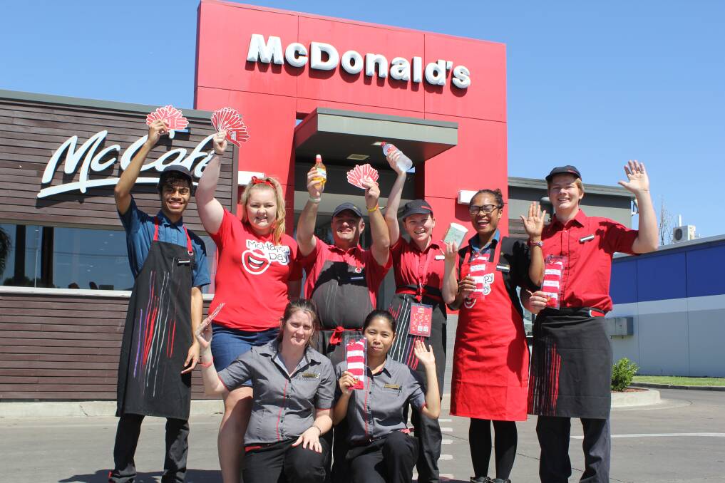 MCHAPPY DAY: The team at McDonald's Moree (back) Joseph Seeto, Jasmine Stewart, Adam Love, Lily Roberts, Alsy Seeto, Nicholas Monk, (front) managers Lee-Anne Manton and Ailyn Hamilton hope to see plenty of people in store tomorrow.