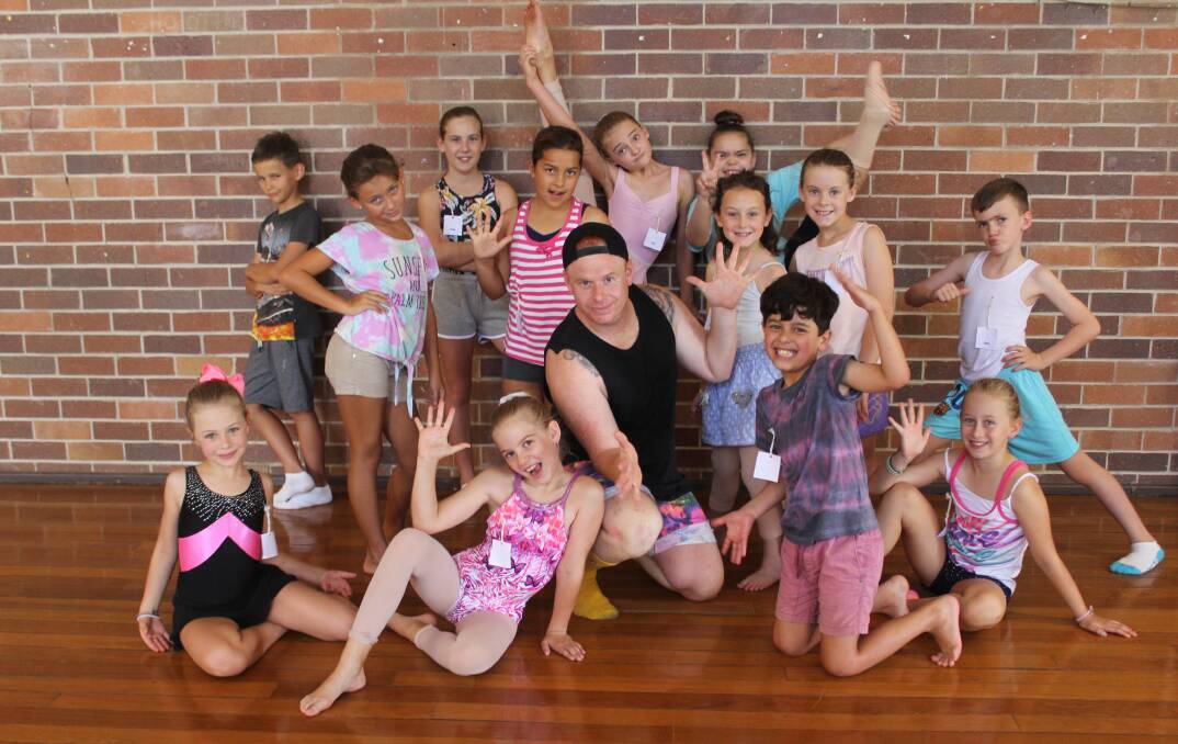 Professional dancer, teacher and choreographer David Camm (centre) ran the musical theatre class with the junior dancers at the Anglican Church Hall on Monday.