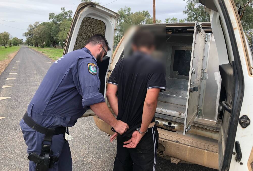 Police arrested a 29-year-old man, wanted for a number of rural theft offences, in Mungindi on Sunday. Photo: NSW Police