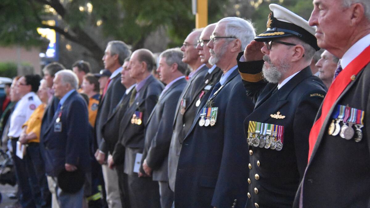 March participants lined up during last year's dawn service at Moree and District Services Club.