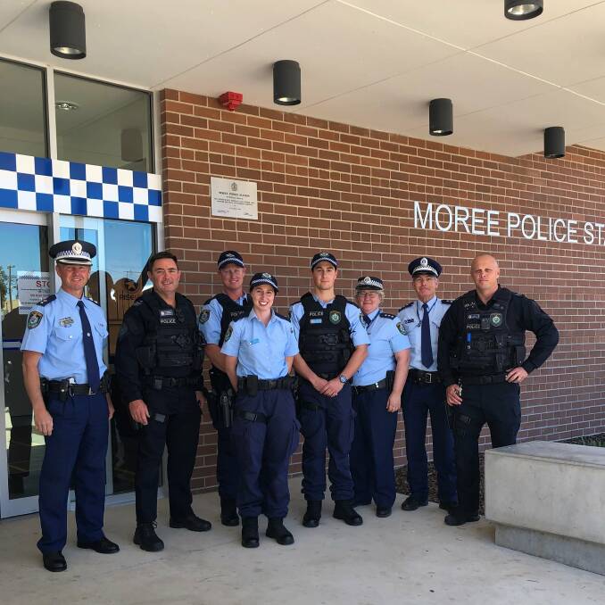 The new probationary constables with some of the force at Moree Police Station. Photo: NSW Police