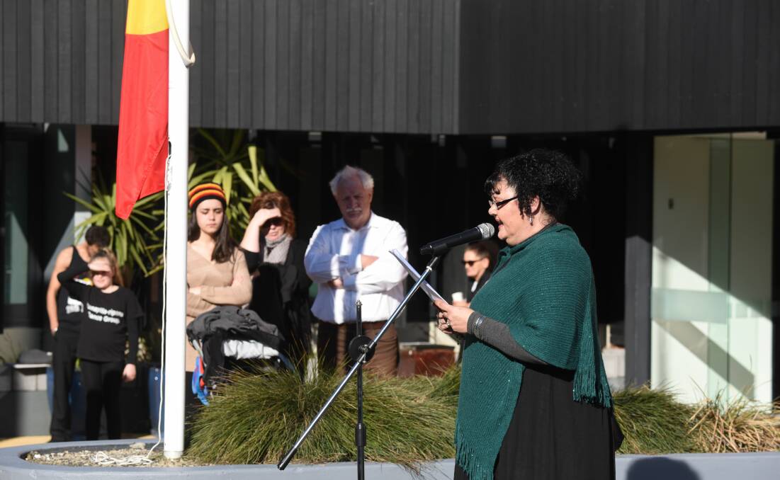 Tasmanian Aboriginal Centre secretary Trudy Maluga at the flag raising ceremony for NAIDOC Week,  at the Tasmanian Aboriginal Centre in Launceston. Picture: Paul Scambler