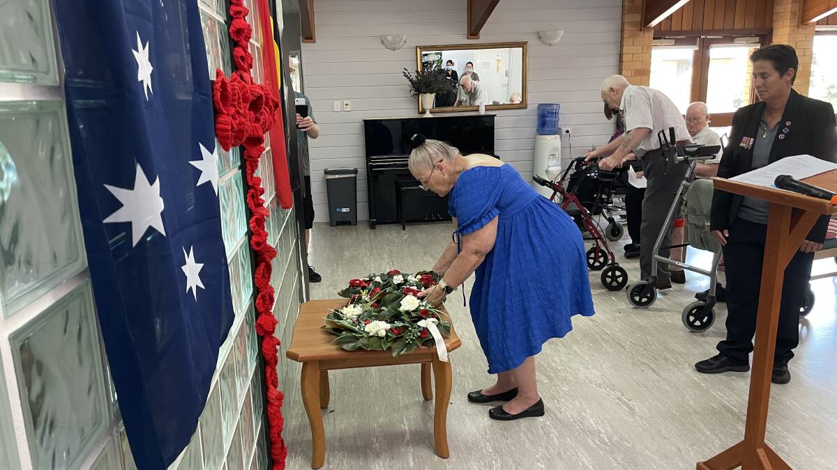 Leeane Wildboar lays a reef on behalf of the residents at the Whiddon aged care facility. Picture supplied.