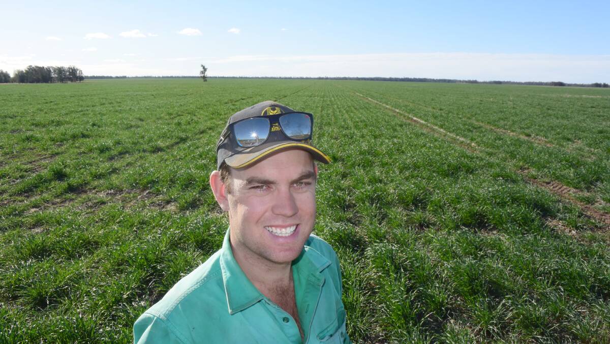 Hamish Brett, Minnel North, in a recently developed 890ha paddock of barley planted into a full moisture profile. For the past three winters the Minton North property has produced barley and chickpeas with stubble retained.