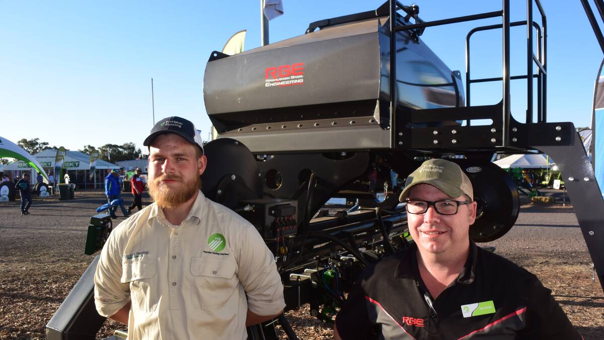 Simon Christensen from Precision Seeding Solutions with Marshall Rasmussen, Rasmussen Brothers Engineering at Dalby, were encouraged by keen interest in summer cropping while on dispaly at Gunnedah's AgQuip last week.