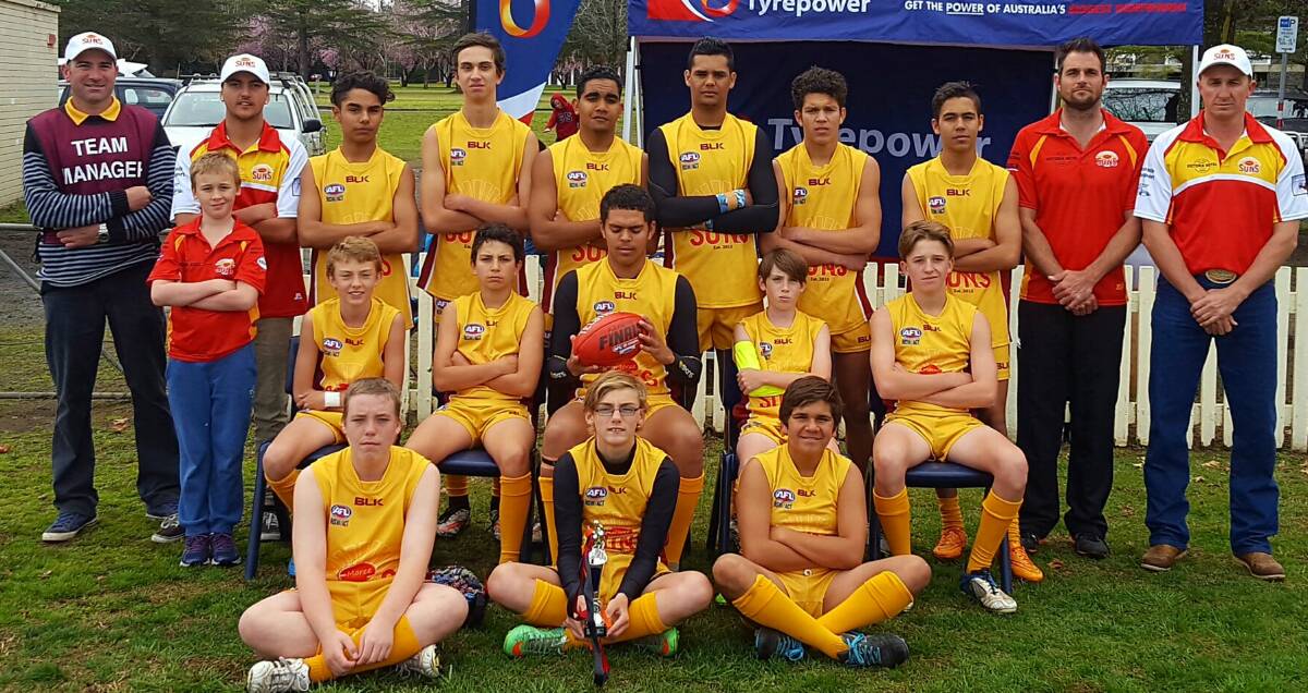 Story in the making: The Moree junior Suns before their 2016 premiership game. Photo contributed by Duane Macey