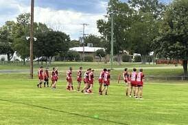 The Wombats 18s prepare for their match against Narwan. Picture by Warialda Wombats. 