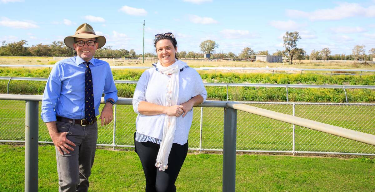 SHOWTIME: Northern Tablelands MP, Adam Marshall, with Mungindi Show Society Secretery, Ally Orchin at the showground. Photo: Supplied
