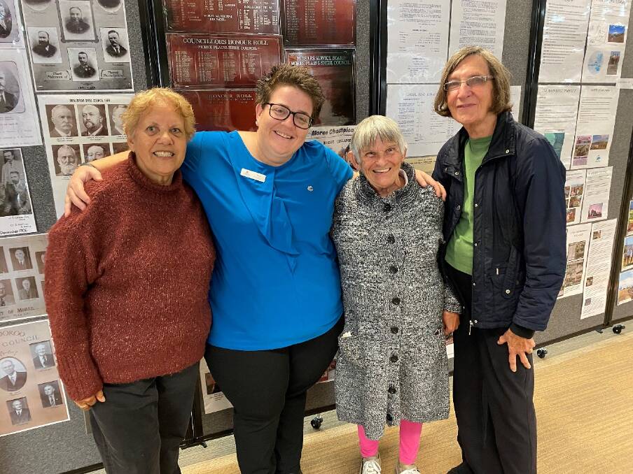 Former Moree Municipal Council Clerk Typist (1965-1970) Barbara Cutmore née Saunders, Moree Community Library's Local Studies and Digitation Officer Tian Harris, Irene Hodge and Carole Kristensen at the official opening of 'Moree Council Then & Now'.