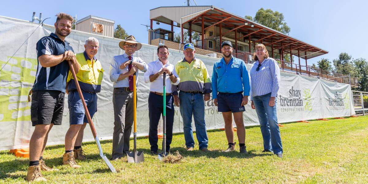 Starting work on the $1.1 million upgrade of the Moree Race Club's main grandstand are Shay Brennan Construction project administrator James Vaclavik, Moree Race Club president Rob Mather, Northern Tablelands MP Adam Marshall, Deputy Premier Paul Toole, Moree Race Club maintenance manager John Brown, Moree Race Club treasurer Shane Taunton and NSW Crown Lands senior property management officer Michelle Chittendon.