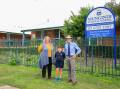 ROAD BLITZ: Mungindi Central is one of several schools in the Moree Plains to receive pedestrian upgrades to its safety zone, with Principal Wendy Blaker, Year 5 student Logan Green and Northern Tablelands MP Adam Marshall. Photo: Supplied