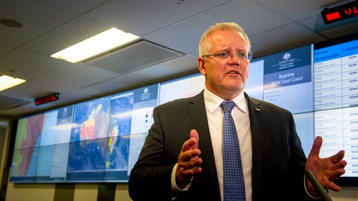 Prime Minister Scott Morrison at Canberra's bushfire crisis co-ordination centre in November. Picture: Elesa Kurtz