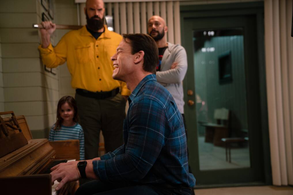 Front, John Cena, Back, from left: Finley Rose Slater, Tyler Mane, and Keegan-Michael Key in Playing With Fire. Picture: Doane Gregory/Paramount Pictures
