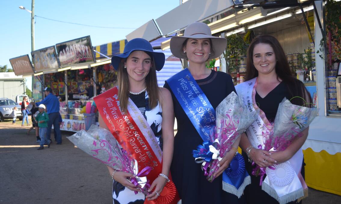 Rural representatives: 2017 Moree showgirl Kate Lumber (middle) with runner-up Jennifer Kennett and Miss Personality Kaitlyn Weeks. Absent: Annabel Nolan.