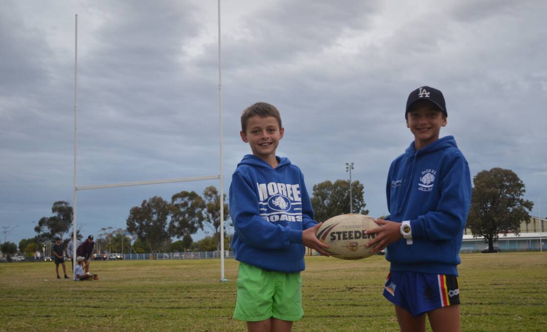 Moree representatives: Junior Rugby League players Leith Bearman and Layne Raveneau look forward to playing in the cluster day on Sunday.