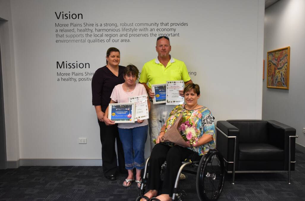 Moree Plains Shire Council projects officer Jacqui Moore, Tracey Wells, Wayne Tucker and Thumbs Up Thumbs Down admin Tanya Fitch. Absent: Melanie Yeatman.