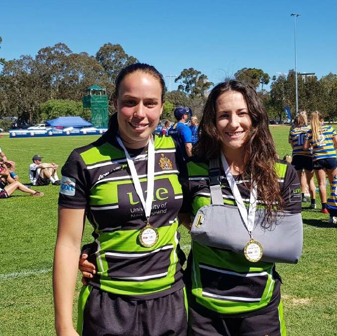 Talented pair: Warialda's Rhiannon Byers and Maya Stewart were named in the team of the just-completed Uni 7s Series. Photo: Sport UNE Facebook