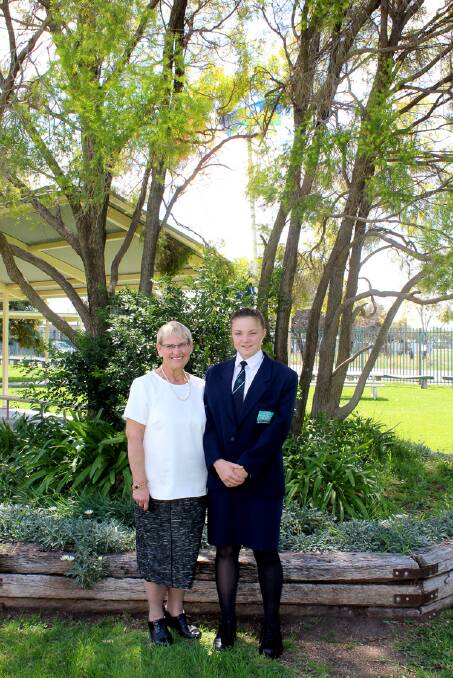 Speaking out: Principal Paula Barton with Codie Gainey after presenting her speech to Youth Parliament in Sydney on Monday morning.