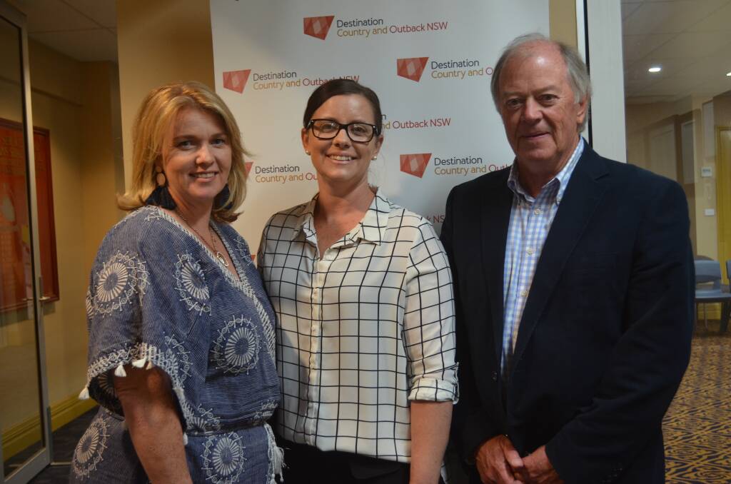 Tourism Moree's Tammy Elbourne and Jaymie McDonald with Destination Country and Outback NSW chairperson Stephen Bartlett.