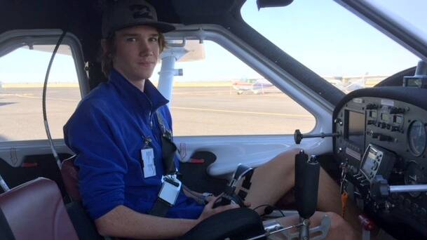 Up, Up and away: Sixteen-year-old Daniel Palmer, originally from Kununurra in Western Australia, completed his first solo flight in a Jabiru J230D at Moree.