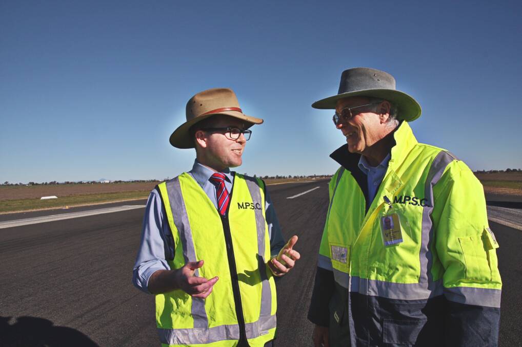 Member for Northern Tablelands Adam Marshall inspects lighting upgrades with Moree Plains Shire Council Executive Projects Manager John Carleton.