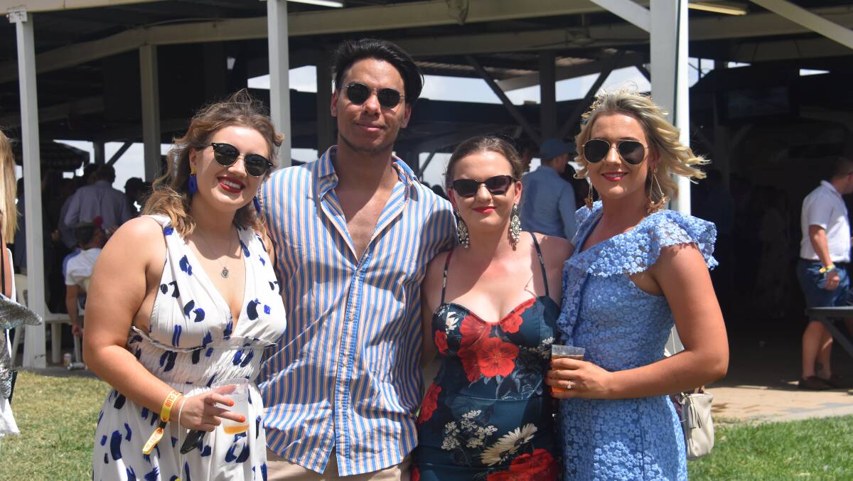 TOP DAY OUT: Hannah Carrie, Lindsay Berghan, Emily Rohrlach and Jasmin Squires at last year's Moree Twilight Races. Photo: Laini Kirkman.
