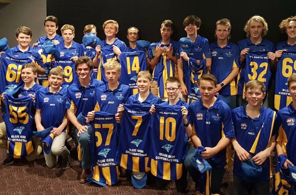 Brody Read (front row, third from right), Ed Montgomery (front row, third from left) and Odin Steff (back row, second from right) represented the AFL North West under-15s.