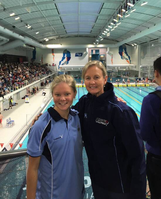 TOP FOUR: Ava Macey and coach Angela Walker at the School Sports Australia Swimming Championships where Ava placed fourth in the 50m breaststroke. Photo: Craig Macey.