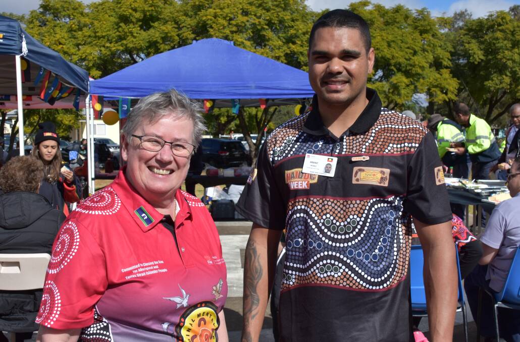 Hunter New England Mental Health Services executive director Dr Marcia Fogarty with Aboriginal professional mental health trainee Brent Munro at Moree Hospital's NAIDOC Week celebrations.