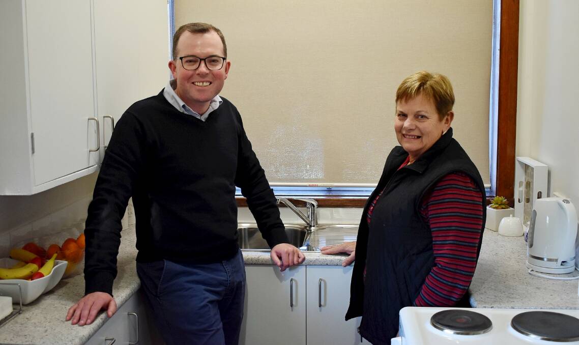 BIG BOOST: Moree's Moreena Units Trust chair Loraine Bartel and Northern Tablelands MP Adam Marshall inspect one of the new kitchens at the Moreena Units. Photo: supplied.