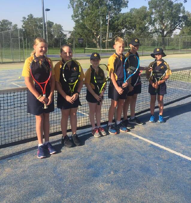 Ella Lavery, Emily and Alice Maher, Max Hattan, Jeremy Blatchford and Jack Rogers all had a great day at the PSSA zone tennis trials on Wednesday. Photo: contributed.