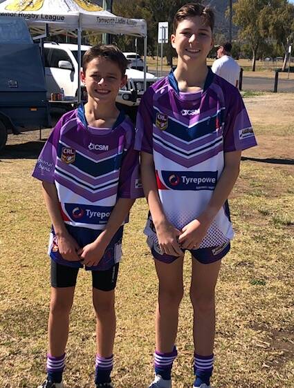 Under-14s representatives Leith Bearman and Noah Humphries at the trial match in Tamworth on Sunday. Photo: supplied.