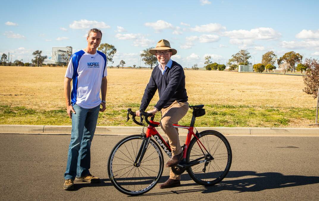 Moree Services Cycling and Triathlon Club president Mike MacCue and Northern Tablelands MP Adam Marshall are excited about the return of competitive cycling to Moree.