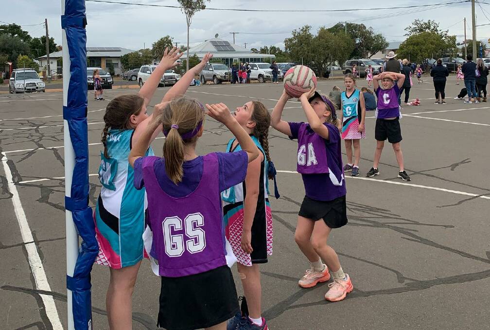 The Moree netball players competing in the Narrabri carnival earlier this month. Photo: Moree and District Netball Association.