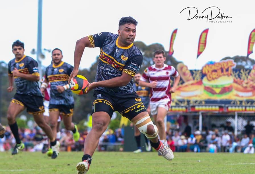 Kyle Saunders in action for the Moree Boomerangs at the Koori Knockout. Photo: Danny Dalton.