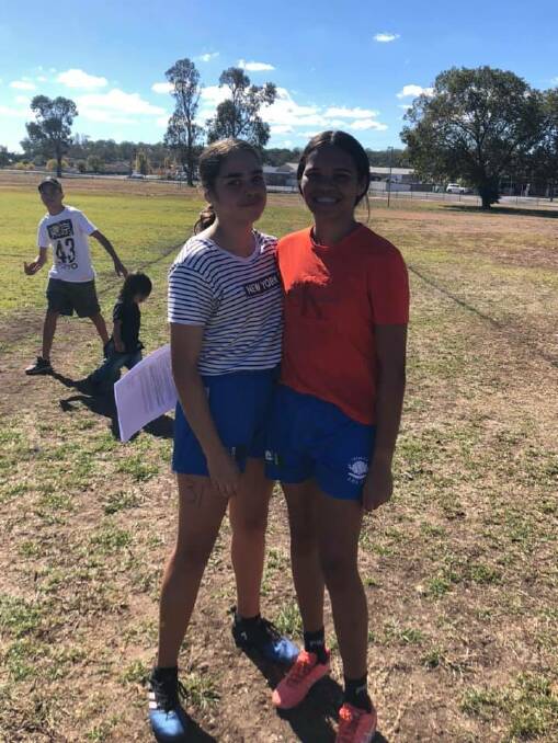 Kelinyaar Munro-Smith and Kiarnah Randall made the under-14s league tag squad. Photo: Moree Junior Rugby League Club.
