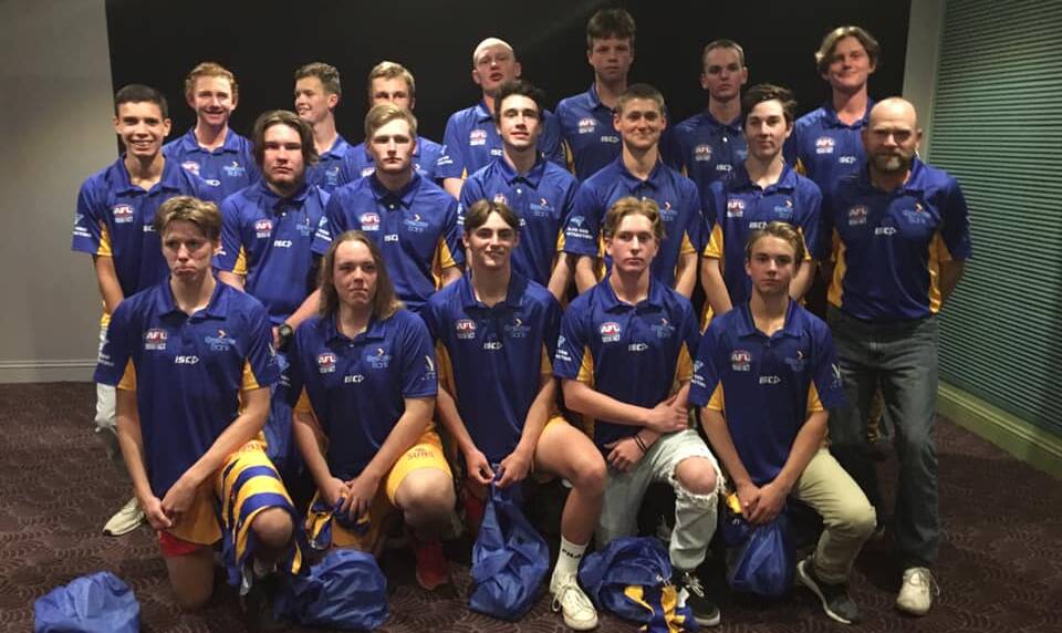Nicholas Fisher, Corey Baker, Danny Brown (front row, left to right) and Branden Barker (second row on the left) represented the AFL North West at the Northern Carnival on July 9 to 10.