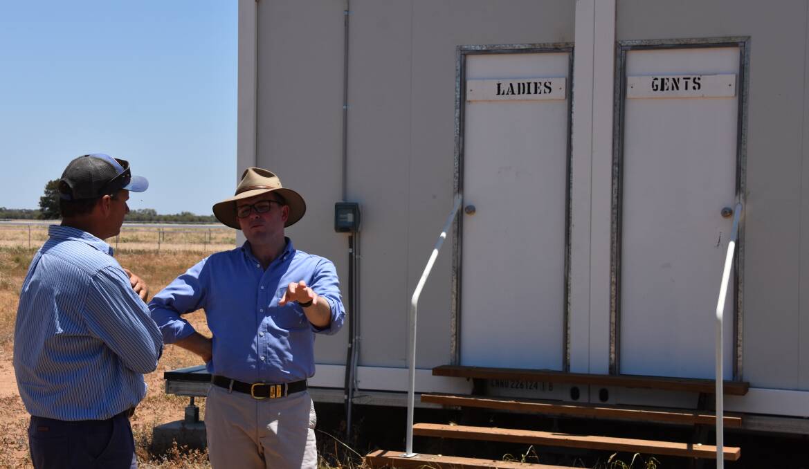 UPGRADE: Talmoi Amateur Picnic Race Club president Justin Ramsay and Northern Tablelands MP with the brand new toilet block at the Garah Racecourse