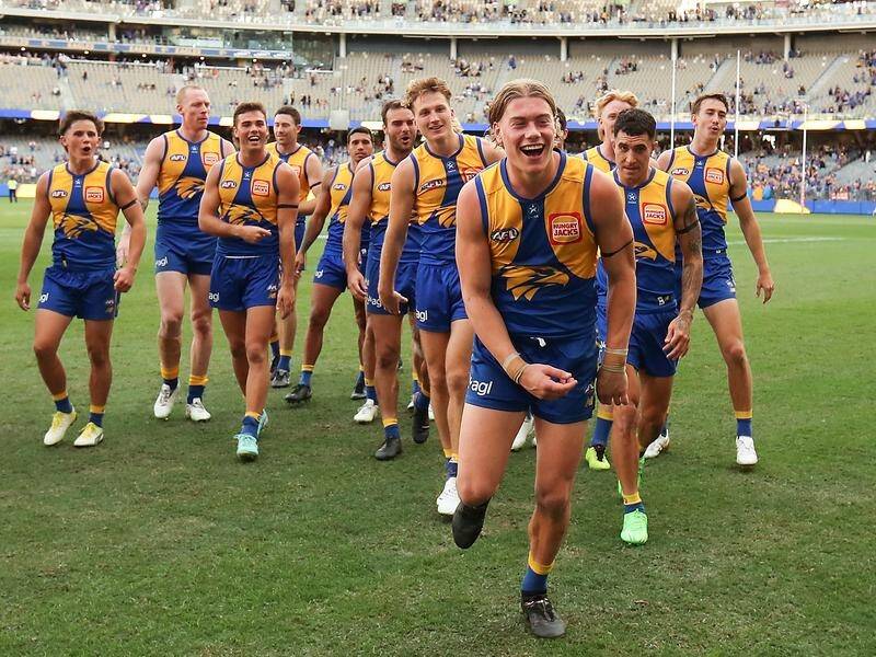 Harley Reid led the Eagles off after shining in their defeat of Richmond. (Gary Day/AAP PHOTOS)