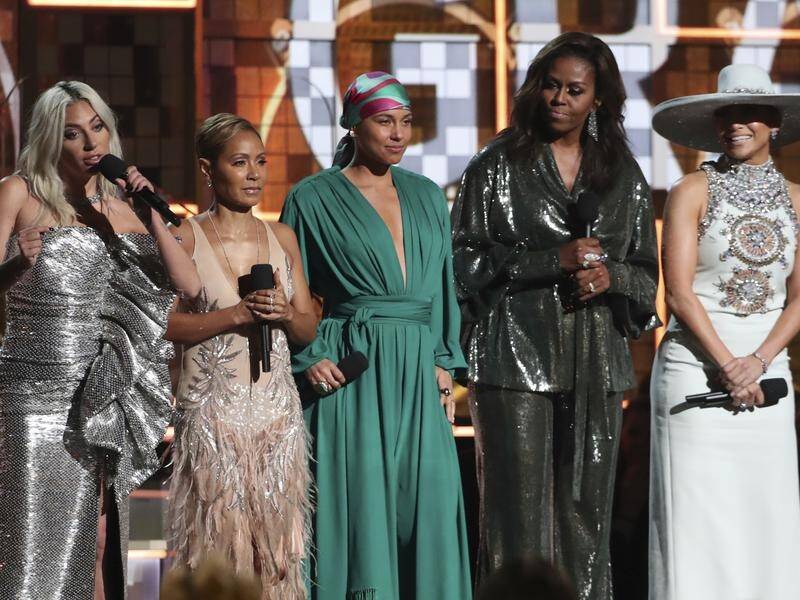 Lady Gaga, Jada Pinkett Smith, Alicia Keys, Michelle Obama and Jennifer Lopez at the Grammys.