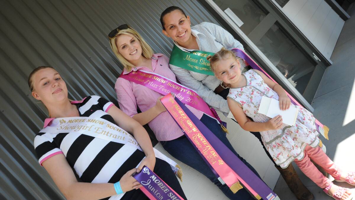Ava Urquhart received an encouragement award in the junior showgirl competition. She is pictured with 2014 showgirl entrant Telisha Lysaught, Miss Personality Sarah-Jane Hobday and runner-up Jessica Duncan.