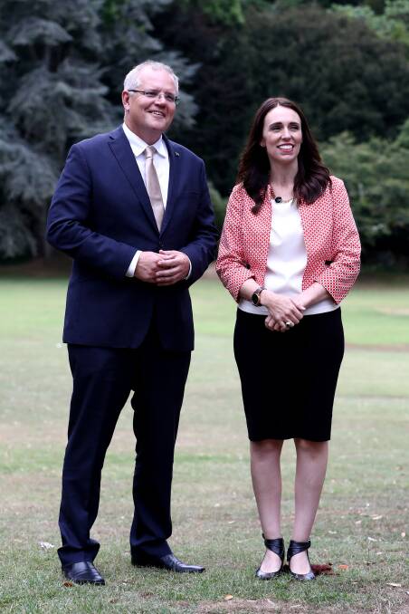 Australian Prime Minister Scott Morrison and New Zealand Prime Minister Jacinda Ardern. Picture: Getty Images